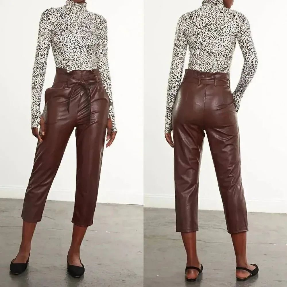 Commando - Faux Leather Paperbag Pants in Oxblood S